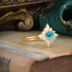 Round Cut 0.6 Carat Turquoise Promise Ring Cluster Anniversary Ring