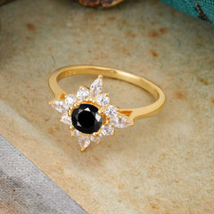 Round Cut 0.6 Carat Black OnyxPromise Ring Cluster Anniversary Ring