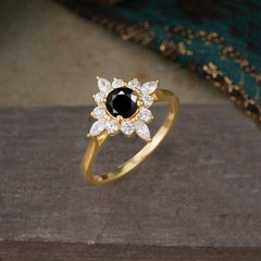 Round Cut 0.6 Carat Black OnyxPromise Ring Cluster Anniversary Ring