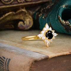 Round Cut 0.6 Carat Black OnyxPromise Ring Cluster Anniversary Ring