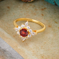 Round Cut 0.6 Carat Garnet Promise Ring Cluster Anniversary Ring
