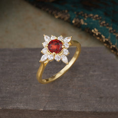 Round Cut 0.6 Carat Garnet Promise Ring Cluster Anniversary Ring