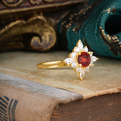 Round Cut 0.6 Carat Garnet Promise Ring Cluster Anniversary Ring