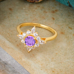 Round Cut 0.6 Carat Amethyst Promise Ring Cluster Anniversary Ring