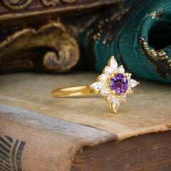 Round Cut 0.6 Carat Amethyst Promise Ring Cluster Anniversary Ring