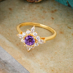 Round Cut 0.6 Carat Amethyst Promise Ring Cluster Anniversary Ring