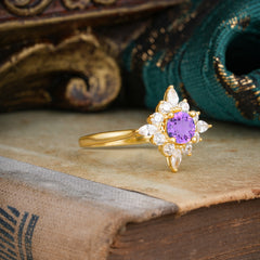 Round Cut 0.6 Carat Amethyst Promise Ring Cluster Anniversary Ring