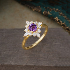 Round Cut 0.6 Carat Amethyst Promise Ring Cluster Anniversary Ring