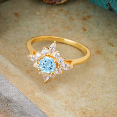 Round Cut 0.6 Carat Aquamarine Promise Ring Cluster Anniversary Ring