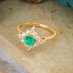Round Cut 0.6 Carat Emerald Promise Ring Cluster Anniversary Ring