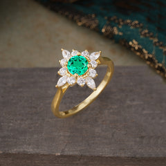 Round Cut 0.6 Carat Emerald Promise Ring Cluster Anniversary Ring