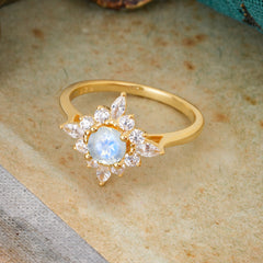 Round Cut 0.6 Carat Moonstone Promise Ring Cluster Anniversary Ring