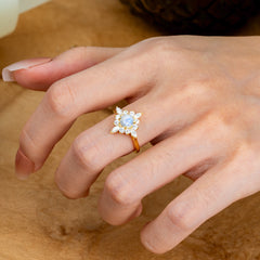 Round Cut 0.6 Carat Moonstone Promise Ring Cluster Anniversary Ring