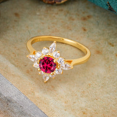 Round Cut 0.6 Carat Ruby Promise Ring Cluster Anniversary Ring