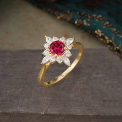 Round Cut 0.6 Carat Ruby Promise Ring Cluster Anniversary Ring