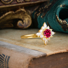 Round Cut 0.6 Carat Ruby Promise Ring Cluster Anniversary Ring