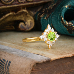 Round Cut 0.6 Carat Peridot Promise Ring Cluster Anniversary Ring