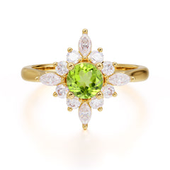 Round Cut 0.6 Carat Peridot Promise Ring Cluster Anniversary Ring