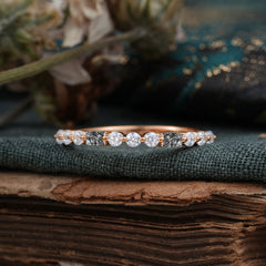 2 Prong Unique Black Rutilated Quartz Wedding Band Half Eternity Stacking Ring