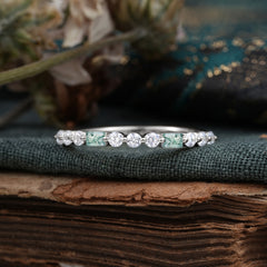 Unique Natural Moss Agate Wedding Band Half Eternity Stacking Ring