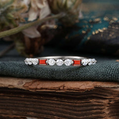 2 Prong Unique Garnet Wedding Band Half Eternity Stacking Ring