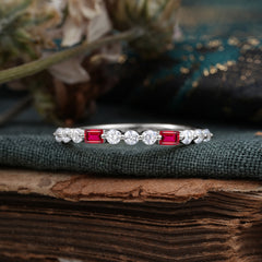 2 Prong Unique Ruby Wedding Band Half Eternity Stacking Ring