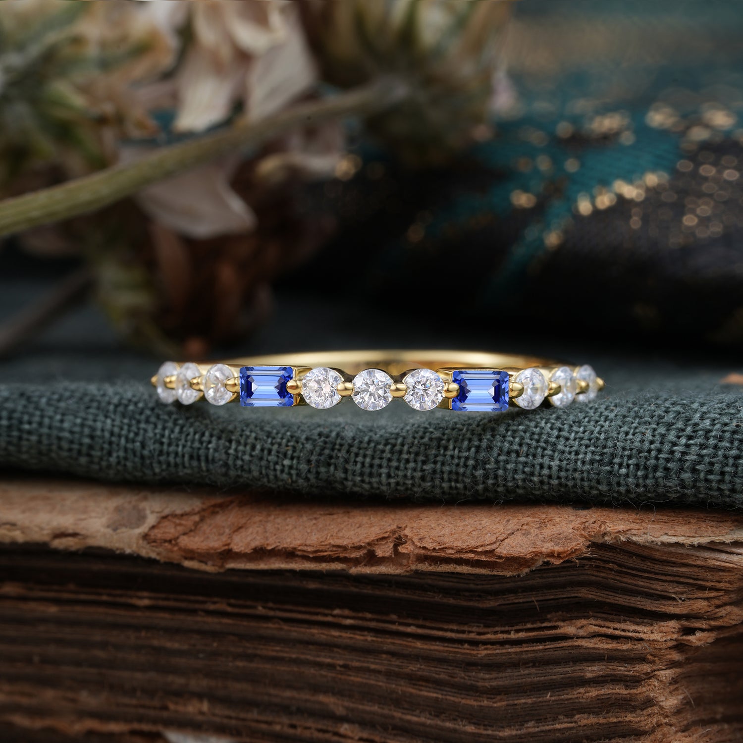 Unique Sapphire Half Eternity Wedding Ring - Romalar Jewelry