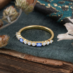2 Prong Unique Sapphire Wedding Band Half Eternity Stacking Ring