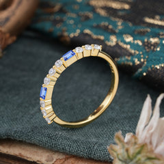 2 Prong Unique Sapphire Wedding Band Half Eternity Stacking Ring