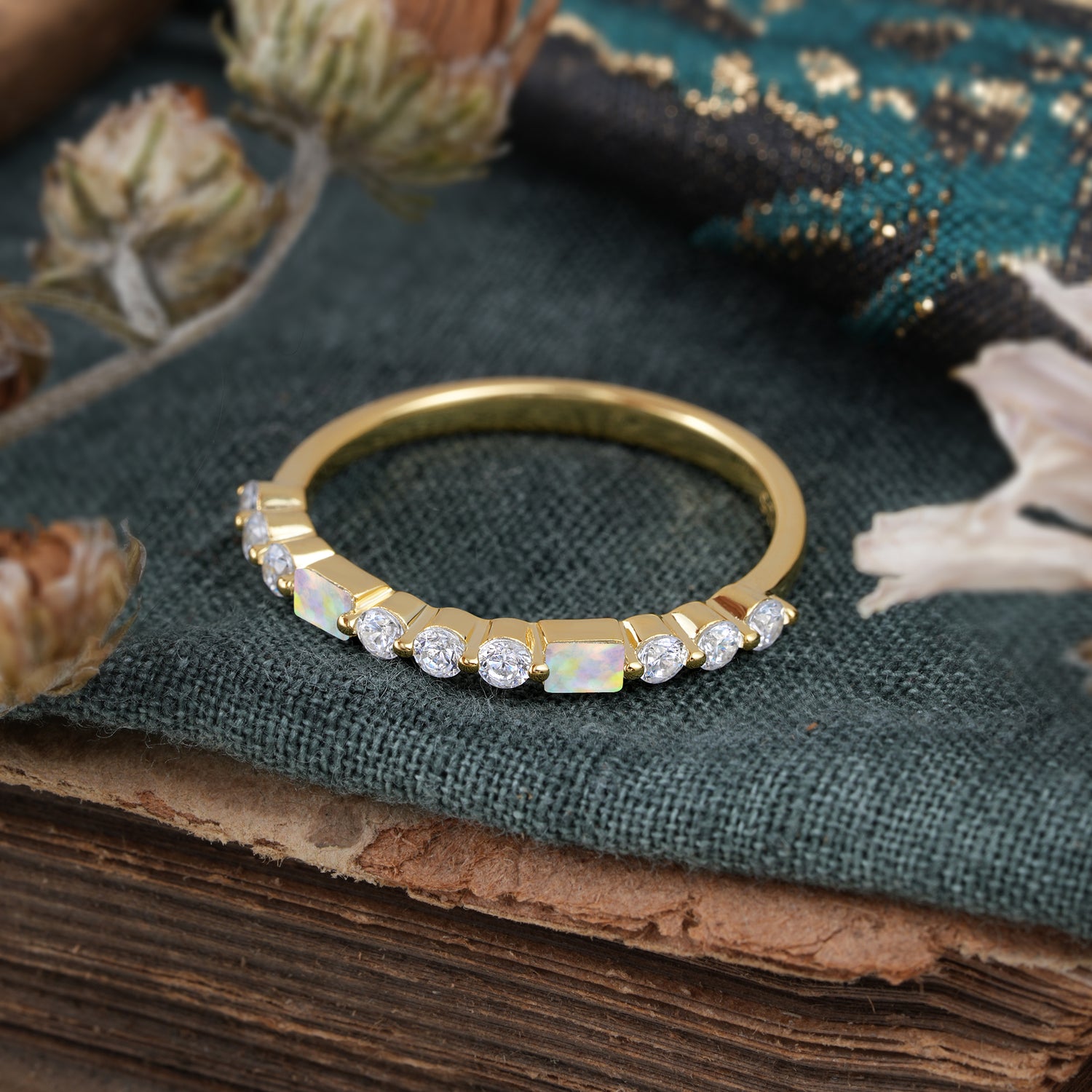 Unique Opal Half Eternity Wedding Ring