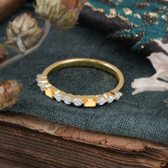 2 Prong Unique Citrine Wedding Band Half Eternity Stacking Ring