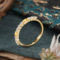 2 Prong Unique Citrine Wedding Band Half Eternity Stacking Ring