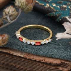 2 Prong Unique Garnet Wedding Band Half Eternity Stacking Ring