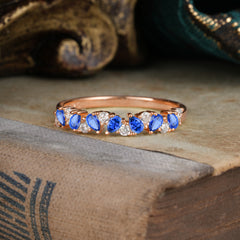 Pear Cut Classic Sapphire Half Eternity Wedding Band Anniversary Ring