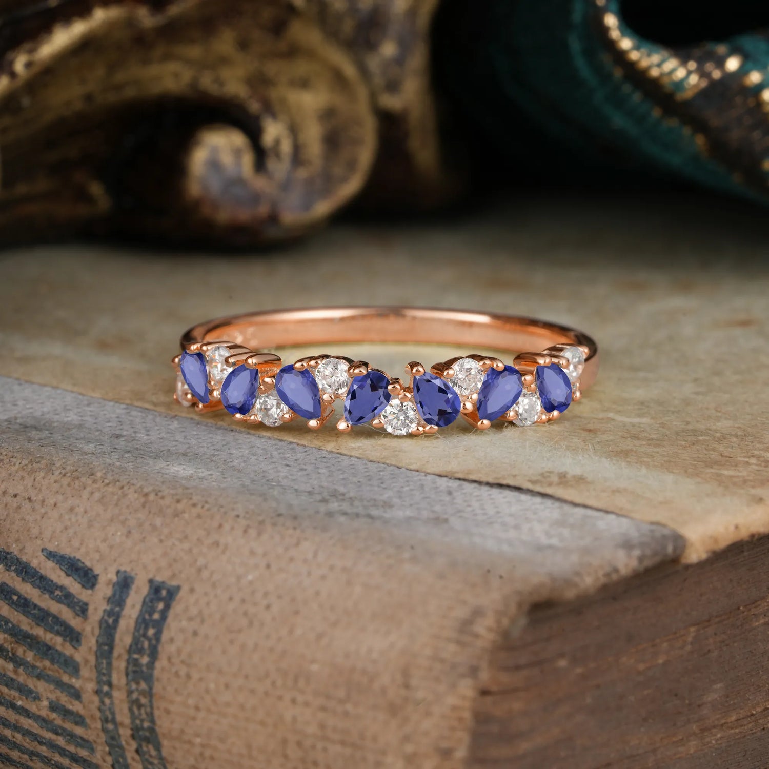 Pear Cut Classic Tanzanite Half Eternity Wedding Band Anniversary Ring