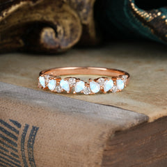 Pear Cut Classic Moonstone Half Eternity Wedding Band Anniversary Ring