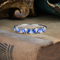 Pear Cut Classic Sapphire Half Eternity Wedding Band Anniversary Ring