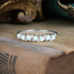 Pear Cut Classic Moonstone Half Eternity Wedding Band Anniversary Ring