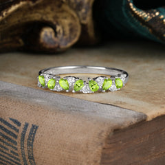 Pear Cut Classic Peridot Half Eternity Wedding Band Anniversary Ring