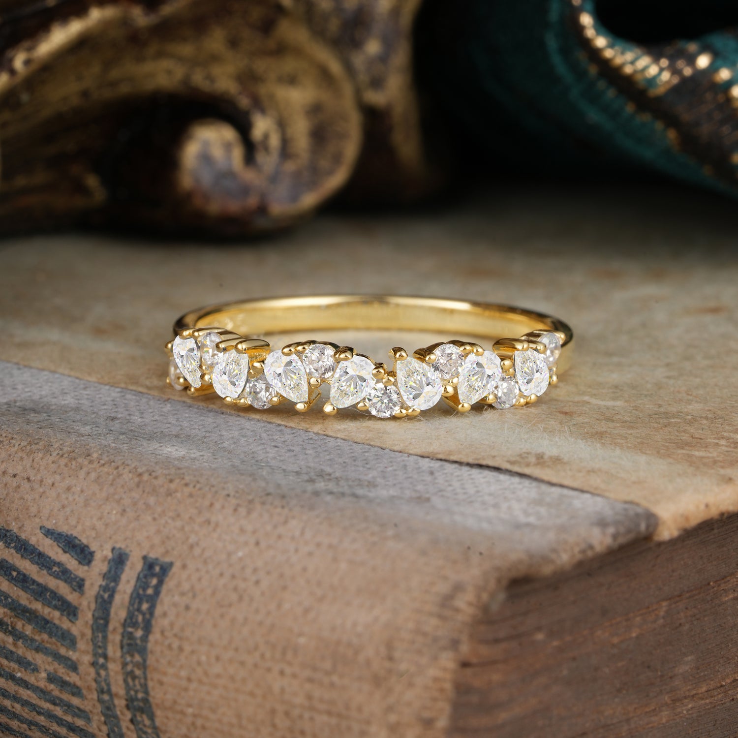 Pear Cut Classic Moissanite Half Eternity Wedding Ring Anniversary Ring