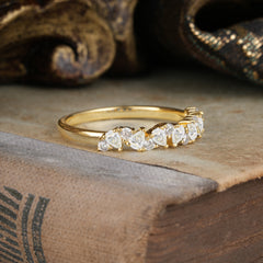 Pear Cut Classic Moissanite Half Eternity Wedding Band Anniversary Ring