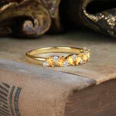 Pear Cut Classic Citrine Half Eternity Wedding Band Anniversary Ring