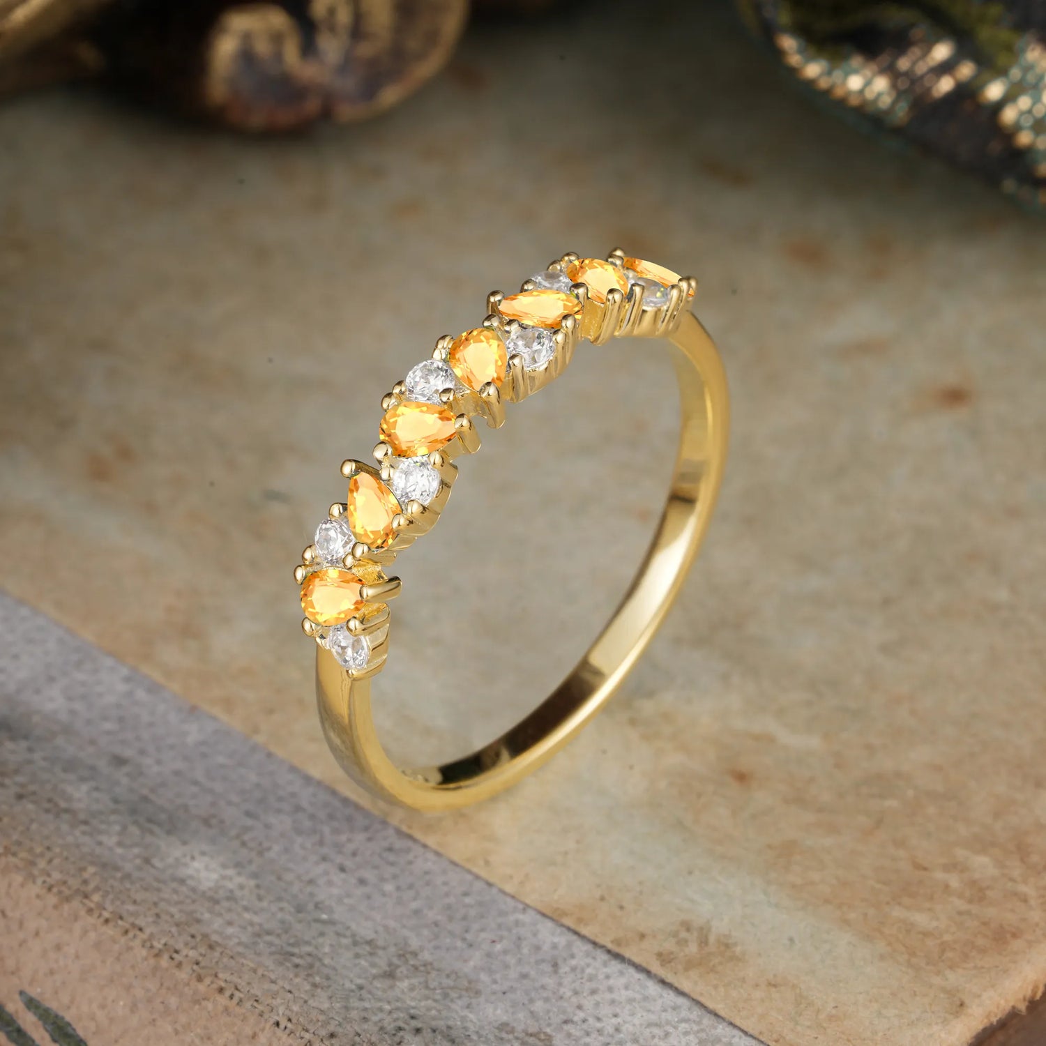 Pear Cut Classic Citrine Half Eternity Wedding Band Anniversary Ring