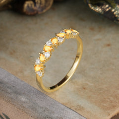 Pear Cut Classic Citrine Half Eternity Wedding Band Anniversary Ring
