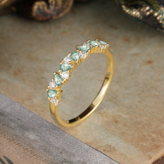 3 Prong Pear Cut Classic Natural Moss Agate Half Eternity Wedding Band Anniversary Ring