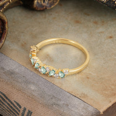 3 Prong Pear Cut Classic Natural Moss Agate Half Eternity Wedding Band Anniversary Ring