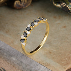 Pear Cut Classic Black Onyx Half Eternity Wedding Band Anniversary Ring