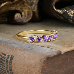Pear Cut Classic Amethyst Half Eternity Wedding Band Anniversary Ring