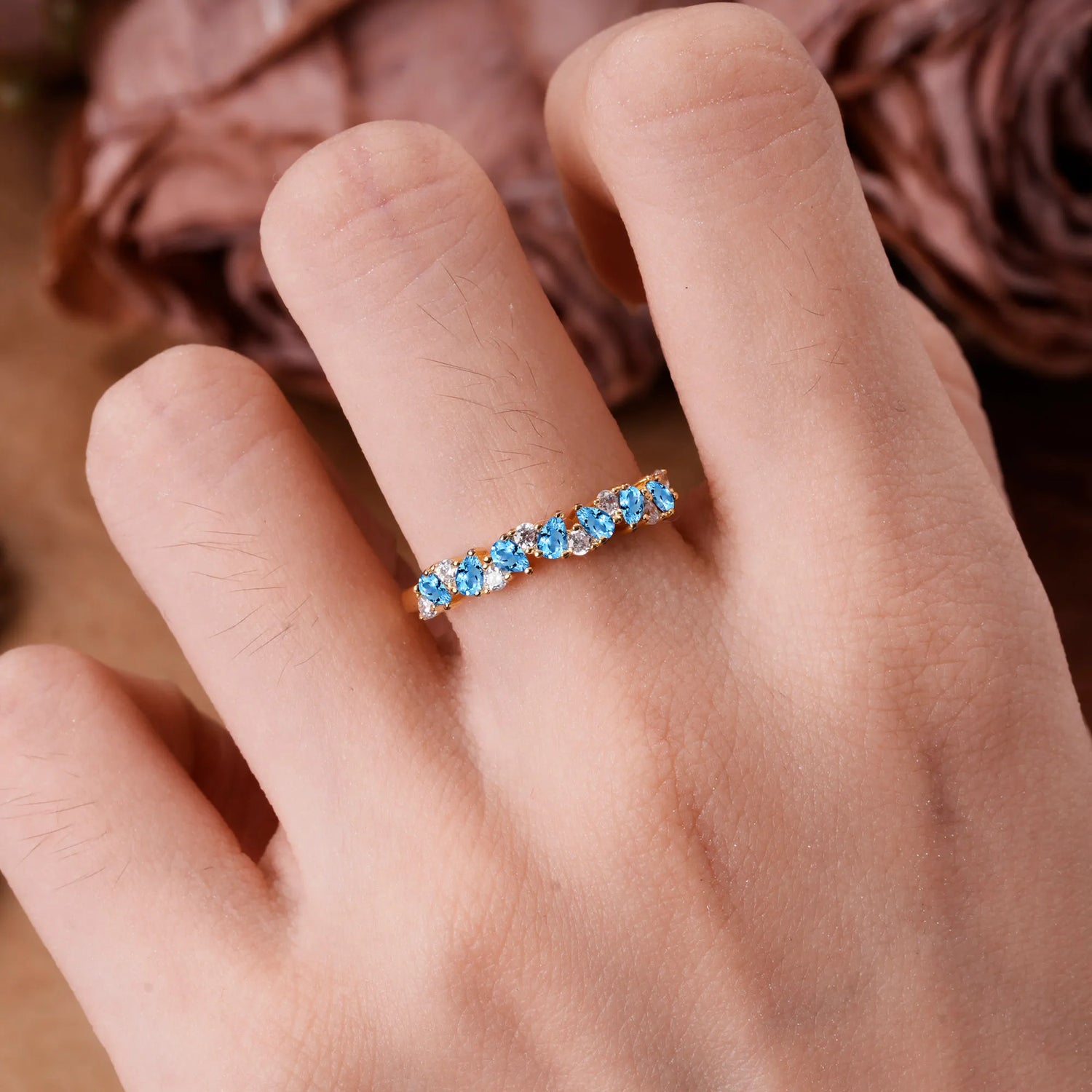 Pear Cut Classic Aquamarine Half Eternity Wedding Ring Anniversary Ring