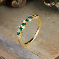 Pear Cut Classic Emerald Half Eternity Wedding Band Anniversary Ring
